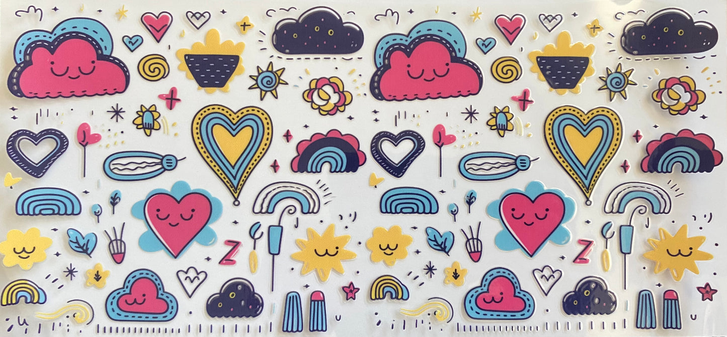 Decal - hearts and clouds